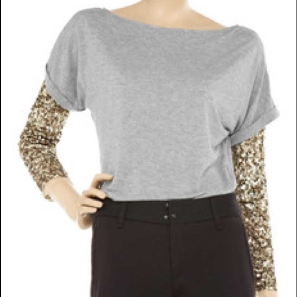 Gryphon gray gold sequin sleeve top Sz Xs
